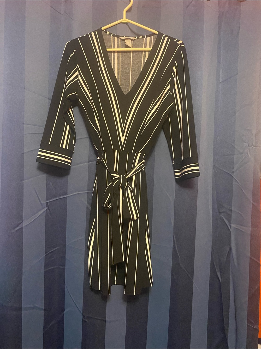 H&M Black and White Striped Wrap Dress